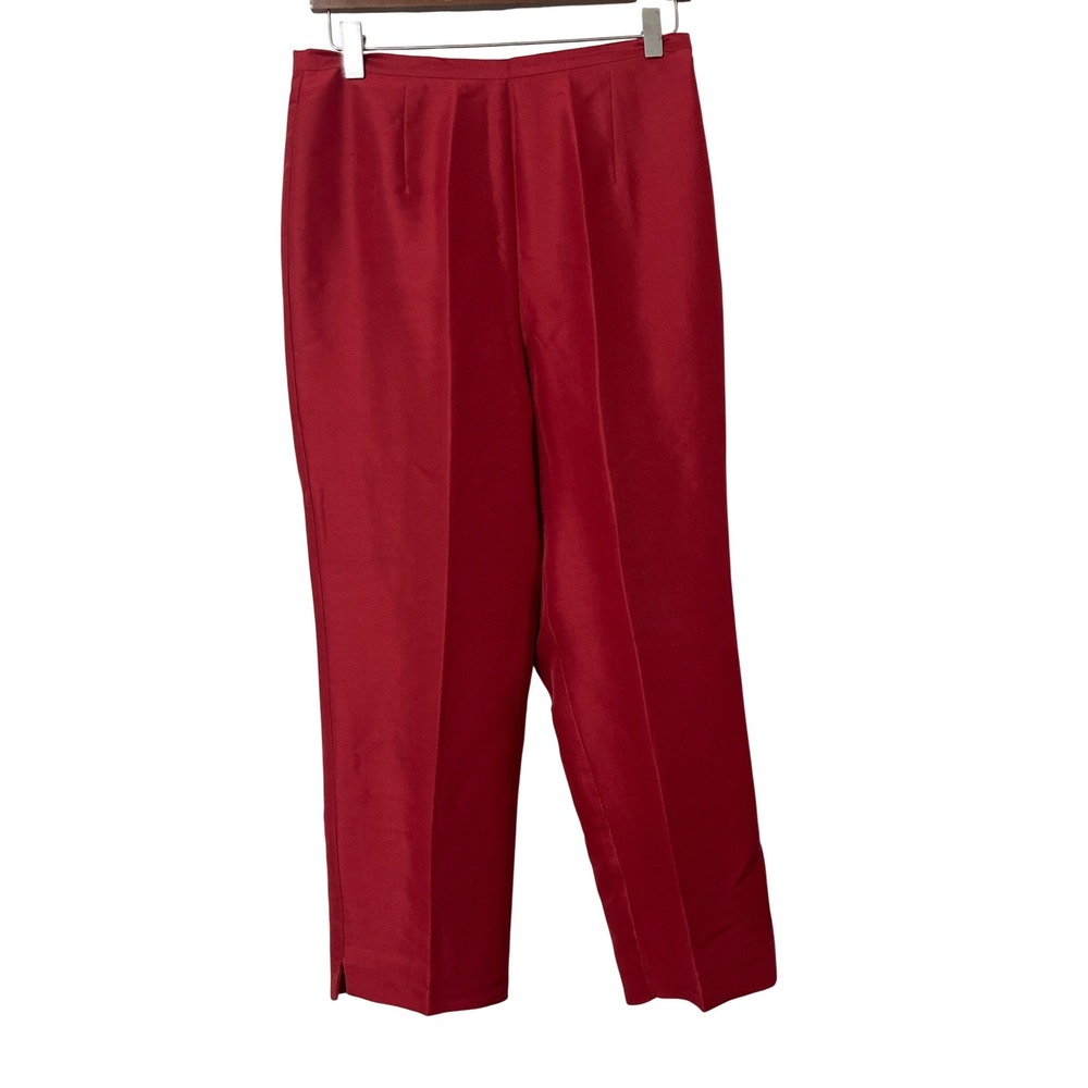 Sonia Silk Blend Red Pleated High Waist Cropped Pants Women's Classic Size M